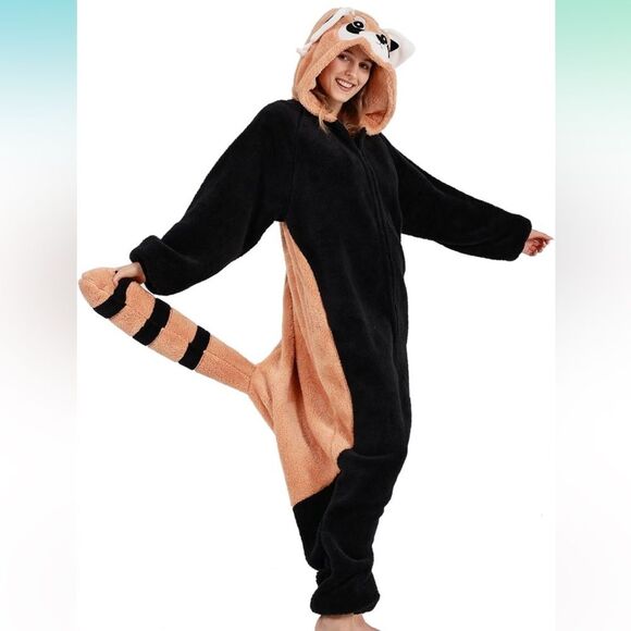 XL RED PANDA Fleece Animal Onesie - Picture 1 of 9